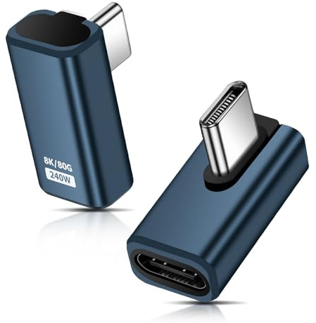 2 Stück USB C Extender Adapter 90 Grad, 80Gbps USB C Stecker zu Buchse Zwischen Winkel Adapter, 240W Thunderbolt 5 Extension Connector für iPhone 15/16, Tablet, Telefone, andere Typ C Geräte (Grau)