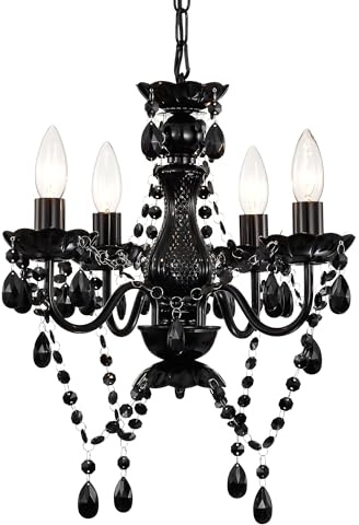 Alighting Moderner Kleiner Kronleuchter in Schwarz – 4-Flammige Pendelleuchte Ø 41 cm, Elegante Deckenlampe für Jugendliche Räume, Schlafzimmer, Flur, Esszimmer