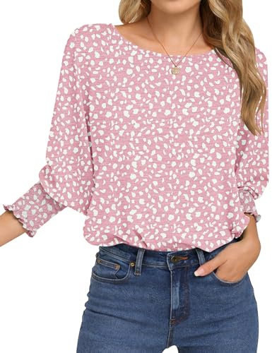 WNEEDU damblus 3/4 armtunika, Små rosa prickar, L