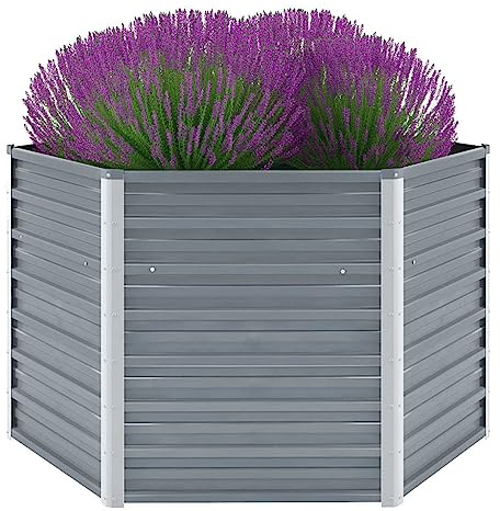 HaoChrymec Bancal de Jardín Elevado de Acero Galvanizado, Resistente a la Intemperie, con Fondo Abierto para Buen Drenaje, Ideal para Huerto Urbano, Jardín o Balcón, Gris, 129x129x77 cm