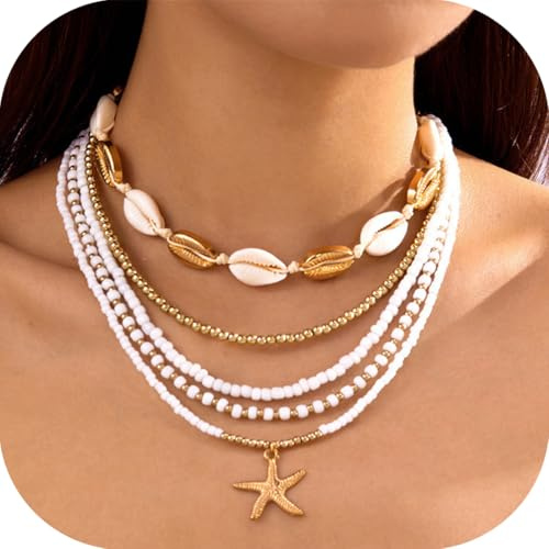 QOCUILC 5 x Muschelkette damen, Boho schmuck damen, Muschel kette