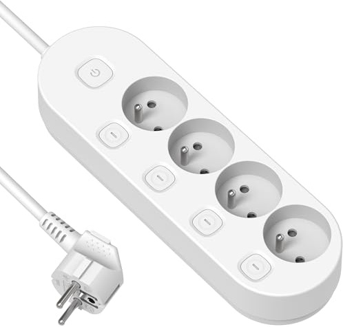 Electraline 35480 Bloc Multiprise avec 4 Prises Françaises, 4 interrupteurs indépendants, câble de 1.5M, Blanc