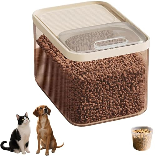 Airtight Pet Food Container with Locking Lid & Measuring Cup - Flip Top Dry Food Bin for Dogs, Cats, Birds - Freshness Seal, Easy Pour Spout, Pantry Storage Dispenser (11-13 lbs / 5-6kg)