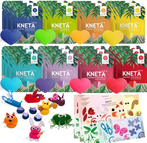 KNETÄ Knete ab 1 Jahr I Party Set I 24x vegane Kinderknete inkl. 3X Bastelkarte Tiermotive I Playdough I Kindergeburtstag