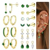 Ohrringe Gold Silber Chirurgenstahl Piercing Ohr Hypoallergene Helix Piercings Medizinische Silber Ohrringe Damen Frauen 14K Vergoldet Ohrstecker Creolen Set Herz Conch Helix Tragus Piercing G-Green