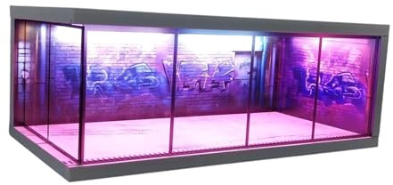 Vitrine de Présentation de Véhicules 1/64 avec éclairage, Vitrine de Voiture Jouet, Vitrine de Modèle Transparente, Modèle Garage Diorama Diorama de 1/64, Parking pour Collectionneurs de Maquettes, B