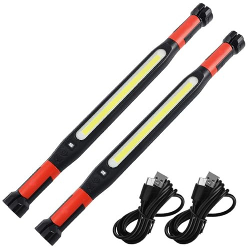 Lampe de travail, barre lumineuse magnétique 2 pièces, rechargeable sous le capot avec 3 Modes d'éclairage pour mécanicien/réparation de voiture/Garage