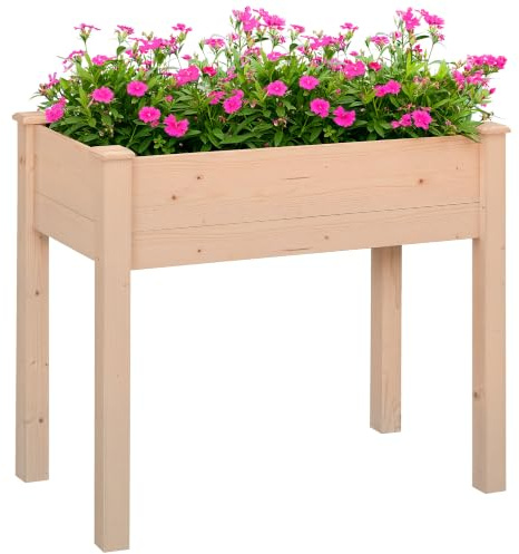 Outsunny Jardinière sur Pieds Potager 86 x 46 x76 cm Effet Bois Naturel | Inserts d'irrigation, Feutre de Drainage Inclus, Bois Massif Sapin