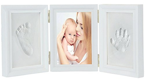 JZK Weiß Baby Handabdruck Fußabdruck Foto Rahmen Set, EN71 Spielzeug Test übergeben ungiftig Kind sicher, Geschenk für Mädchen Junge Babyparty Babyshower Taufe