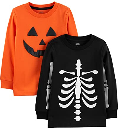 Simple Joys by Carter's Magliette a Maniche Lunghe per Halloween Bambino, Pacco da 2, Scheletri/Stampa Zucche Di Halloween, 3 anni