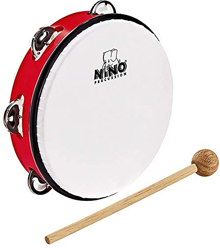 Nino Percussion Headed Tambourine Instrument - Musikinstrument für Kinder ab 5 Jahren - Durchmesser 8 Zoll - Kunststoff, Rot (NINO51R)