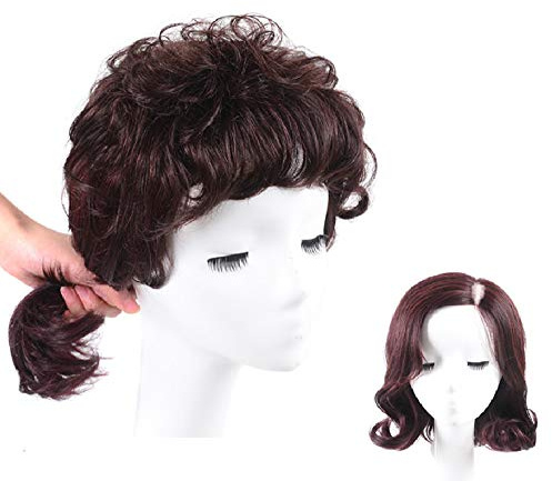 Haarteil, Echthaar, Toupet, gewellt, natürlicher Look, unsichtbar, für Frauen mit dünner werdendem oder weißem Haar, 13 x 14 cm, 25 cm, Tiefschwarz 1#