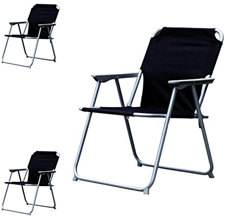 FineHome 3er Set Campingstuhl Faltstuhl Anglerstuhl Stoff Oxfort Schwarz/Metall Klappstuhl Regiestuhl Angelstuhl B 53 x T 46 x H 74 cm