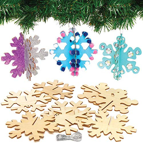 Baker Ross AX403 3D Schneeflocken Deko Aus Holz Bastelset Für Kinder - 6 Stück, Festliche Kreativsets Und Bastelbedarf Zum Basteln Und Dekorieren Zur Weihnachtszeit, Mittel