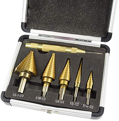 DShanLa 5pcs HSS High Speed ​​Steel Stufenbohrer Cobalt Stufenbohrer for Metall, Holz, Lochschneider Kernbohrer DShanLa (Color : Drill Bit and Punch)