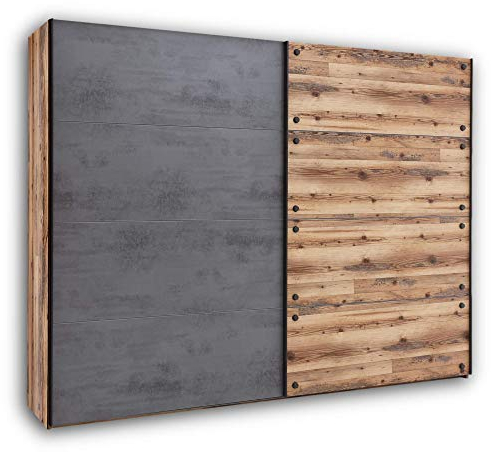 Stella Trading DOVER Eleganter Kleiderschrank mit viel Stauraum - Vielseitiger Schwebetürenschrank in Alpine Lodge Optik, Betonoxid - 270 x 210 x 60 cm (B/H/T)
