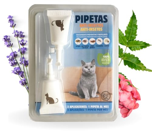 KRISLIN Pipetas Repel para Gatos con Margosa, Geraniol Y Lavandino, contra pulgas, garrapatas e Insectos, Blister con 2 Unidades
