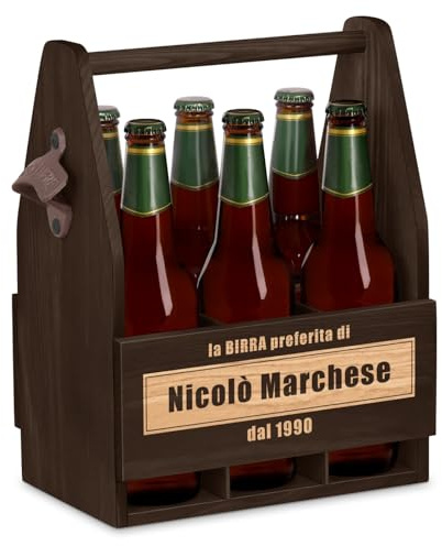 Maverton Cassetta Porta Birre in Legno, Portabottiglie Personalizzato | 6 Bottiglie Standard, Idea Regalo Uomo Compleanno, Perfetto per ogni Amante della Buona Birra