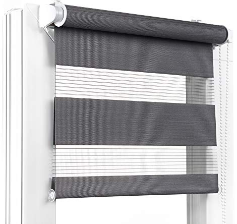 Fenster DEKOR - Rollos für Fenster Dunkelgrau - Klemmfix Rollo ohne Bohren B125 x H150 cm - Doppelrollo mit Einer Breiten Auswahl an Größen und Farben - Blickdichte Rollos, einfach zu montieren