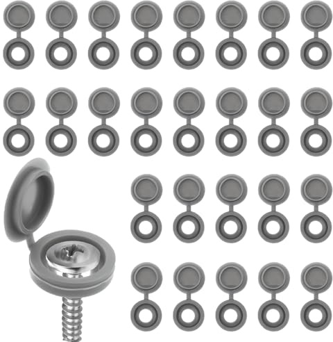 KUYI 200Pcs Screw Cap Plastic Hinged Screw Cover Caps Fold Snap-on Screw Head Caps Screw Decorative Covers Dust Washer Flip Tops for Furniture Cabinet Cupboard Shelf (Grey)