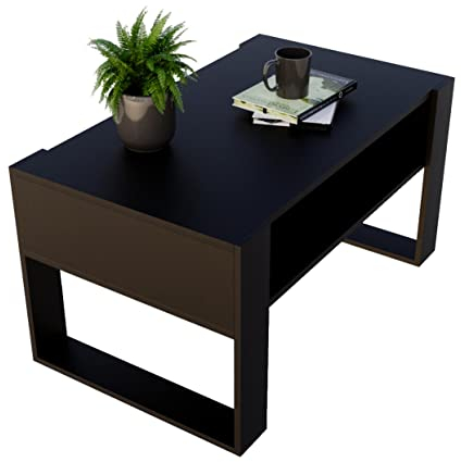 Couchtisch KARO 92 rechteckiger Kaffeetisch aus Holz Modern Teetisch 92 x 53,6 x 45cm massiv und stabil (Schwarz)