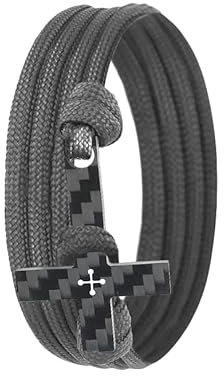 Lion & Son Kohlenstoff-Armband mit echtem Carbon-Kreuz-Anhänger Cross Wickelarmband (STONE)