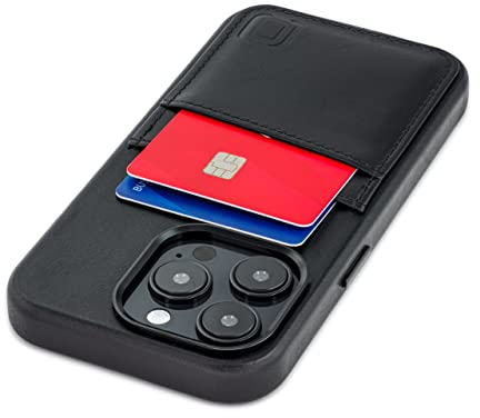 Dockem Echtleder Kartenetui für iPhone 14 Pro mit Kartenfachen und Integrierter Metallplatte zur Magnetischen Befestigung, Aufgenähtes Portemonnaie mit 2 Kreditkartenfächern (Schwarz, M2GL)