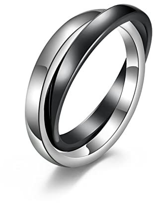 Wycian Schwarze Ringe Damen, Ringe Edelstahl Frauen Doppelring Doppelring Größe 60 (19.1) Hochzeitsband für Ehefrau Ehemann