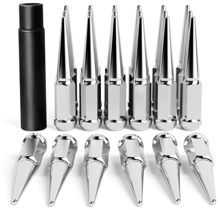 14x1.5 Spiked Lug Nuts 6x5.5 Chevy, Chrome Spike Lug Nuts Chevy Silverado 6 Lug Conical Bulge Seat with 1 Socket Key Fit Silverado Suburban GMC Sierra Yukon Dodge Ram 1500 Ford F150 Aftermarket Wheel