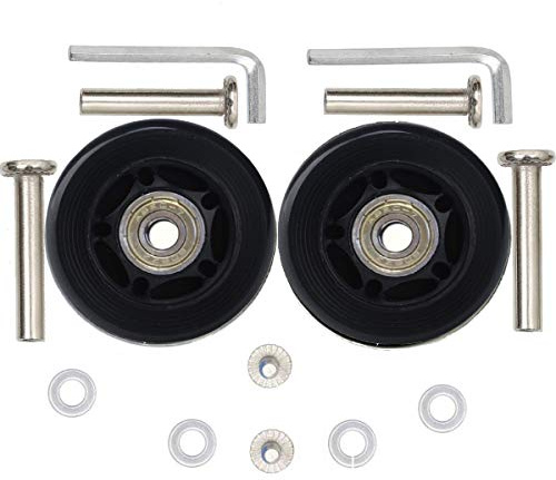 1 Paar Gepäckrad-Ersatz-Räder, 64 x 18 mm mit 8 mm Kugellagern, 35 mm, 40 mm Achsen, Schraubenschlüssel, Reparatur-Set für Koffer und Inline-Skate