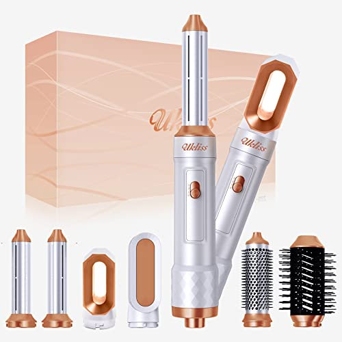 UKLISS Air Styler set, Haarstyler 6 in 1 mit Warmluftbürste, Rundbürstenföhn, Automatischer Airflow Lockenstab, Haarglätter Bürste, für Trocknen, Glätten, Volumen, Locken