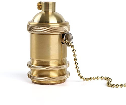 Superdream Brass Screw Thread DIY Light Socket Vintage Copper Edison Retro Pendant Lamp Holder for E26 E27 Light Bulbs, with Pull Chain Switch