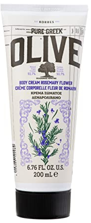 KORRES OLIVE & ROSEMARY FLOWER leche corporal hidratante para una piel flexible, con aceite de oliva virgen extra, con perfume de romero, vegana, sin siliconas ni parabenos, 200 ml