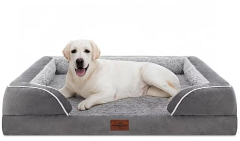 Comfort Expression Orthopedic Dog Bed for Extra Large Dogs 45x35 Inch, Waterproof Supportive Egg Crate Foam XL Pet Bed with Removable Bolsters, Dog Couch with Washable Cover & Non-Slip Bottom, Grey
