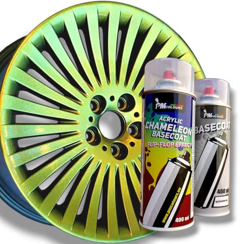 PMcolours Flip Flop Lack mit Multi Color GOLD (gold-grün) Chamäleon-Effekt Sprühdosen Set, (1x Flip Flop Sprühfarbe + 1x Basisspray Schwarz), 2x 400 ml Spray