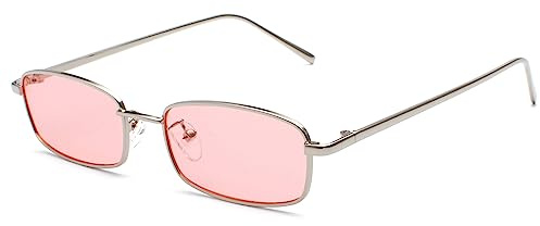 Ggpyyon Vintage Rechteckig Sonnenbrille Damen Herren Retro Schmale Brill | Metallrahmen,Klassisch,Rechteckigen,Sonnen brillen,UV400-Schutz