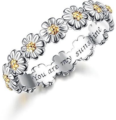 Adramata Silver 925 Dam Tusensköna Ring - You Are My Sunshine Blomma Uttalande Ring, Dekorativ Bandring, Minimalistisk Fingerring, Tumme Silverringar för Kvinnor Flickor