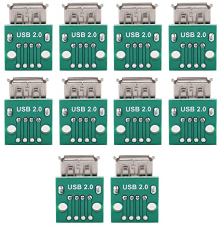 KOSDFOGE USB Breakout Board, 10Pcs USB Type a Female Socket Breakout Board 2.54mm Pitch Adapter Connector DIP for DIY USB Power Supply, Breadboard Design, Etc.