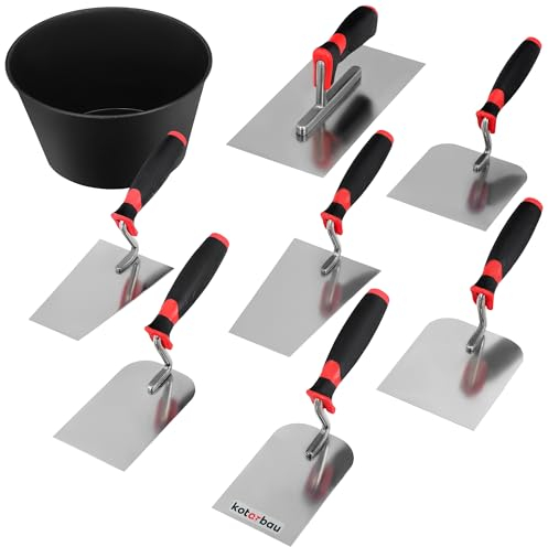 KOTARBAU® Maurerkellen Set Edelstahl + Gipsbecher Kellen Set 8-teilig Spachtel Set Maurerkelle Verputzer Werkzeug zum Verputzen Werkzeug für Profis und Heimwerker