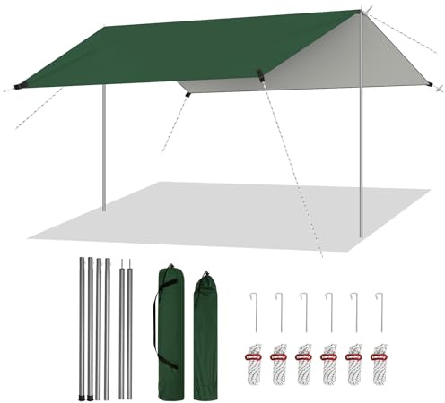 WOLTU Zeltplane Wasserdicht 3x4 m PU 3000 mm, UV-Schutzplane Tarp mit 2 Stützstangen, multifunktionale Ultraleicht Camping Plane Sonnenschutz Schnee Regen Schutz, für Picknick Wandern Hängematte