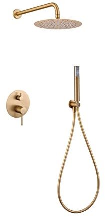 IMEX Kit encastre douche mitigeur 2 voies or brosse acier laiton pommeau Ø25 poignee ronde Monza