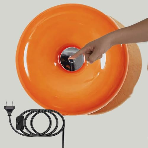 LOGT Led Wandlampe mit Kabel und Stecker, Modern Orange Donut Lamp Wall Sconces Plug Or Plug in Bedside Lamp Rund Wandlicht Dimmbar Touch Control 12W Deko Nachtlicht Glas Ring Wandleuchte,Orange