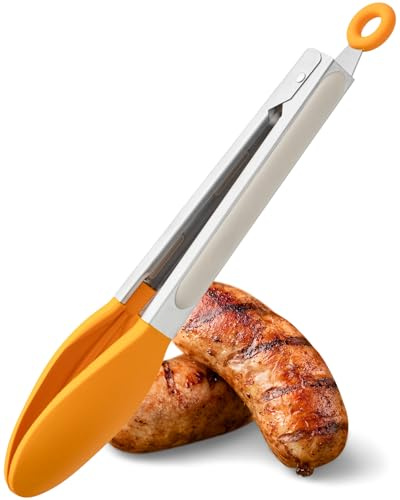 Taylors Eye Witness Large Steel Buttermilk & Saffron Silicone Tongs – Dishwasher Safe, Sturdy Build, Non-Scratch, Heat Resistant (260°C/500°F), 17cm/7 inch