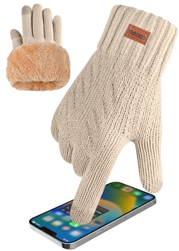 KEECOW Handschuhe Herren,Winterhandschuhe Herren Touchscreen Warme Thermo Fleece Strickhandschuhe für Outdoor Sport Laufen Radfahren Freizeit (Khaki)