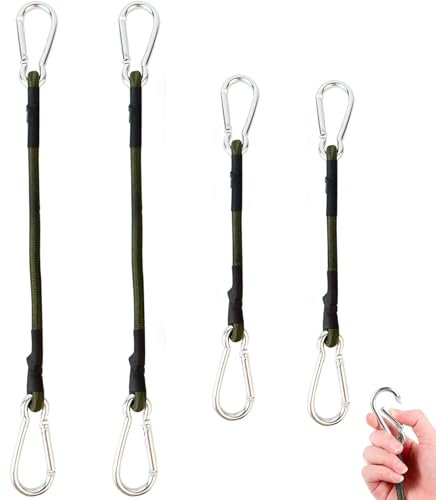 4PCS Heavy Duty Bungee Cords with Carabiner Clips - Multi-Purpose Elastic Straps for Motorcycle Trunk Securing