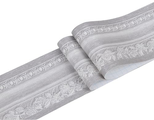 DHHOUSE 3D Self Adhesive Wallpaper Border， Peel and Stick Wall Border for Ceiling Bathroom Living Room 10cm by 5meter (Dark Grey)