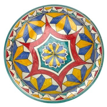 ARTIGIANATO VULCANO Plato decorativo marroquí de cerámica pintado a mano, diámetro 33 cm