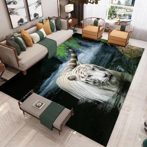 Bettvorleger 3D-Illusionsteppich Kleiner Teppich Wildtier-Tiger Teppich,Schlafzimmerteppich,Jungenteppiche Für Schlafzimmer,Wohnzimmerteppich 100 X 200 cm - Leicht Zu Reinigen-7843361678