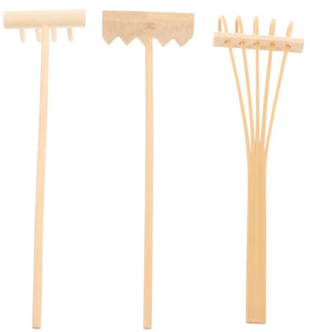 BESPORTBLE 3 Pcs Mini Rake Set for Zen Garden Sand Bamboo Meditation Tools for Home Office Includes 5-prong 4-prong and Triangle Rakes for Feng Shui Decor and Tabletop Use