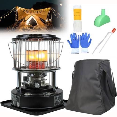 Kerosene Heater Indoor, 5.5L Portable Camping Heater,2800W Mobile Paraffin Heater for Home Indoor, with Wick/Auto Tip Over Shut Off(Lasts 21-24h),for Heating, Cooking, Fishing, Hunting